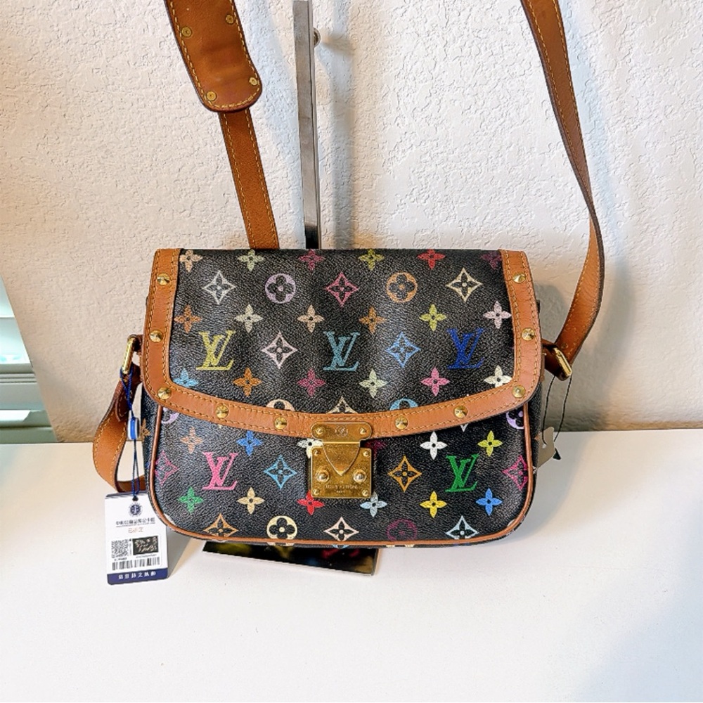 Louis Vuitton Black Multicolor Monogram Crossbody with Vachetta Trim